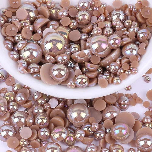 Miniatura 32 de Perlas con parte trasera plana para manualidades, 50g Mezcla Azul Rosa Blanco Medias perlas para manualidades, Tamaño mixto 3/4/5/6/8/10mm Perlas