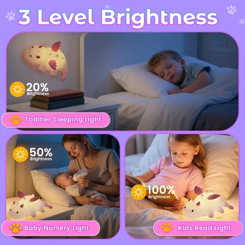 Miniatura 4 de AVEKI Luz nocturna de dragón rosa, linda lámpara de dragón para bebés regalos para niñas y princesas, 10 modos de luz táctil ajustable, lámpara