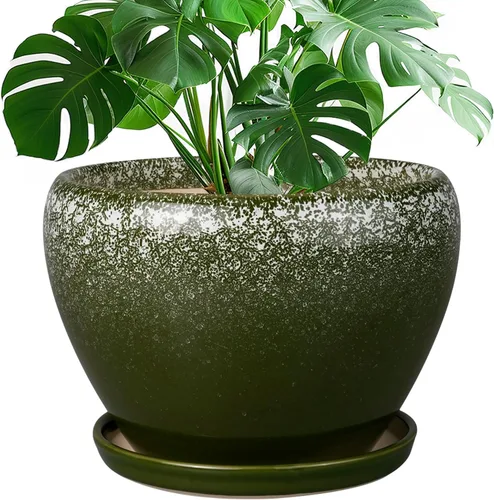 Miniatura 45 de Maceta de Cerámica Moderna con Esmalte para Suculentas con Agujero de Drenaje y Platillo, Maceta Redonda de 6 Pulgadas para Plantas de Flores