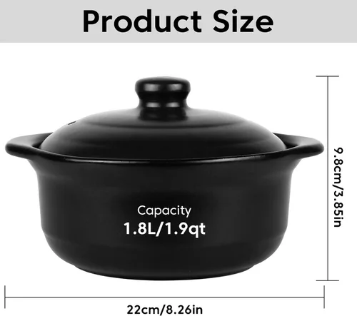 Miniatura 2 de Olla de arcilla para cocinar con tapa de 1.8 litros Olla de cerámica de 1.9 cuartos de galón Utensilios de cocina de cerámica Recipiente