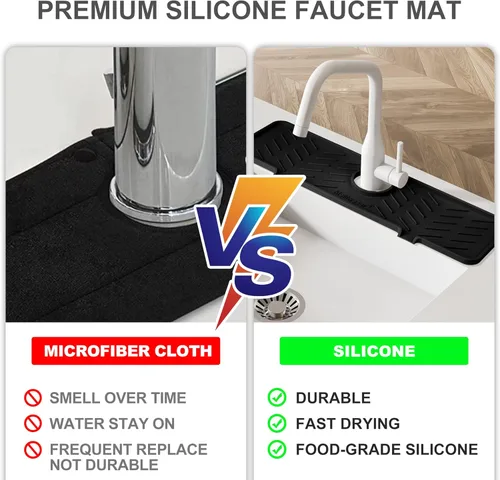 Miniatura 4 de Alfombrilla de Silicona para Grifo de Fregadero de Cocina – Gen 2 Protector contra Salpicaduras con Salida y Pendiente Mejoradas – 18" x 5.1" Negro