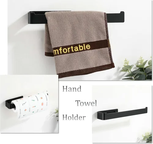 Miniatura 3 de SHUNLI Juego de accesorios de baño de 4 piezas, juego de toallero negro de 15.7 in/toallero de mano, soporte de papel higiénico/gancho de toalla
