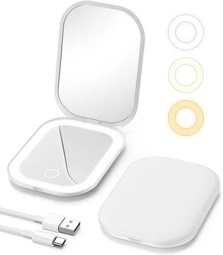 Miniatura 11 de Gospire Espejo compacto iluminado con luz y aumento 1X/3X, atenuación continua y luces ajustables de tres colores, batería recargable y espejo Negro