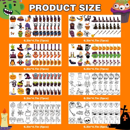 Miniatura 3 de 600 tatuajes temporales de Halloween para niños, varios colores y que brillan en la oscuridad, calcomanías de tatuajes para fiestas de Halloween