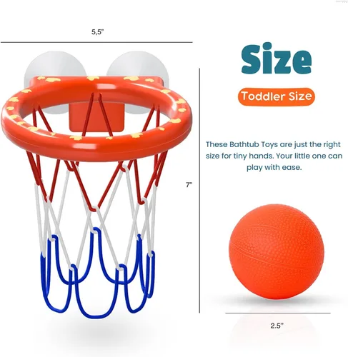 Miniatura 9 de Juguetes de baño – Aro de baloncesto para bañera para niños pequeños, niños y niñas 4 bolas sin agujero y ventosas fuertes Divertido juguete