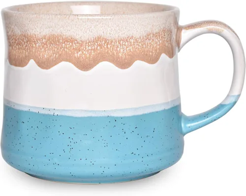 Miniatura 14 de Bosmarlin Taza de café grande de cerámica, taza de té grande para la oficina y el hogar, 21 onzas, apta para lavavajillas y microondas, 1 unidad Azul
