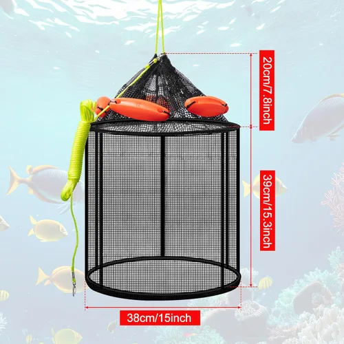 Miniatura 2 de Leyndo 2 redes de pesca flotantes plegables grandes – Red flotante plegable para pesca – Soporte portátil para peces – Jaula de almacenamiento