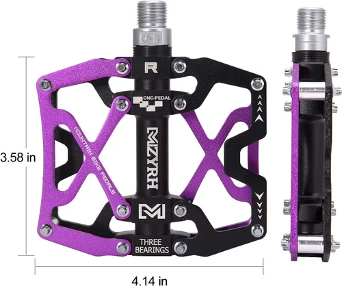 Miniatura 6 de Mzyrh - Pedales de bicicleta de montaña, ultra fuertes, coloridos, mecanizados CNC, de 9/16 pulgadas, ciclismo sellado con 3 rodamientos púrpura