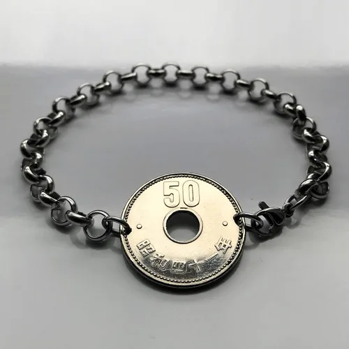 Miniatura 5 de 1963 Japan Nippon 50 Yen coin bracelet Chrysanthemum flower Tokyo Kobe Osaka Yokohama Fukuoka Sendai Nagoya Sapporo Okinawa Hiroshima Chiba Saitama