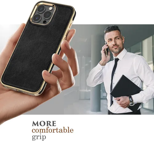 Miniatura 4 de LOHASIC Funda de piel sintética para iPhone 15 Pro, elegante funda de teléfono vintage de lujo para hombres y mujeres, agarre antideslizante, Negro