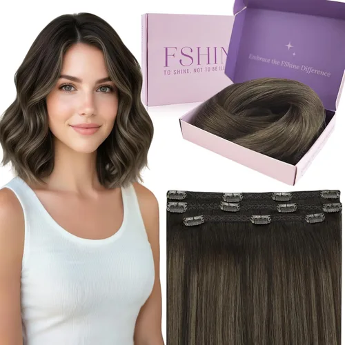 Miniatura 54 de Fshine Extensiones de cabello con broches, 22 pulgadas, 7 unidades, color marrón oscuro, doble trama, extensiones de cabello humano real con clip