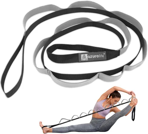 A AZURELIFE Half-Elastic Stretch Straps with 11 Loops, Stretching Strap for Physical Therapy, Multi-Loop Yoga Strap Fitness Exercise Strap for Yoga,
