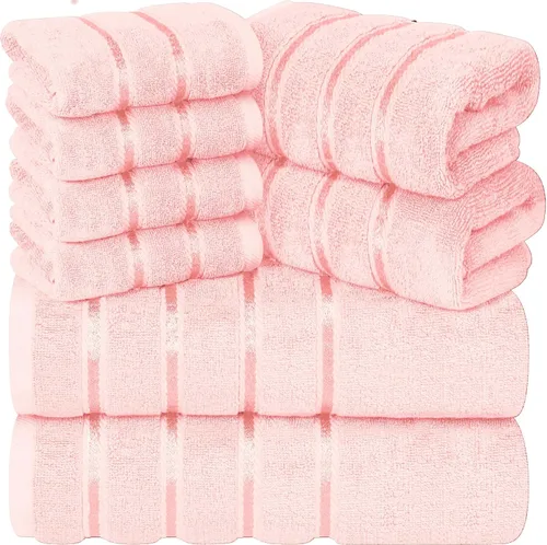 Miniatura 6 de Juego de 4 toallas de mano de lujo para baño, 100% algodón hilado en anillo de 600 GSM, suaves y absorbentes, rayas de viscosa, 16 x 28 pulgadas