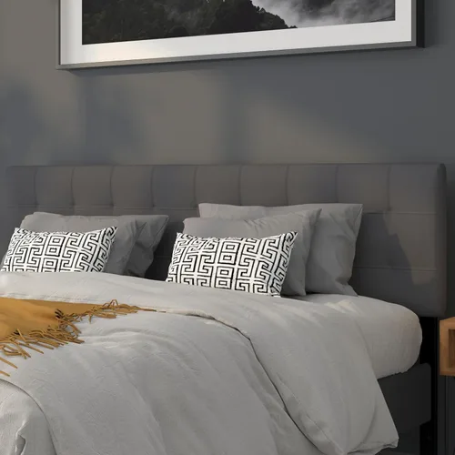 Miniatura 30 de BizChair Cabecero tapizado acolchado de tamaño matrimonial en tela negra Negro