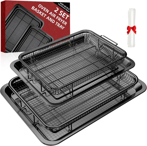 Miniatura 9 de Sartenes para freidora de aire para horno, cesta y bandeja para freidora de aire con guía de cocina y 30 papeles pergaminos, bandeja antiadherente
