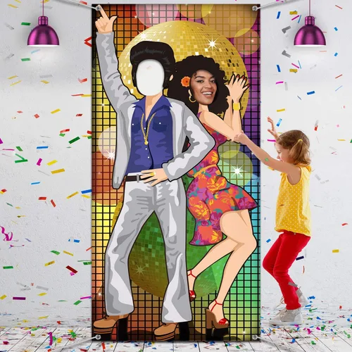 Blulu Decoración de fiesta de discoteca de los años 70, telón de fondo grande para puerta de discoteca, accesorios de fotos para suministros de