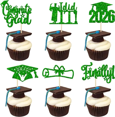 Miniatura 34 de Paquete de 24 adornos para cupcakes de clase 2026 con purpurina 2026 Felicidades Graduación Diploma Done Cupcake Picks 2026 Graduación Temática