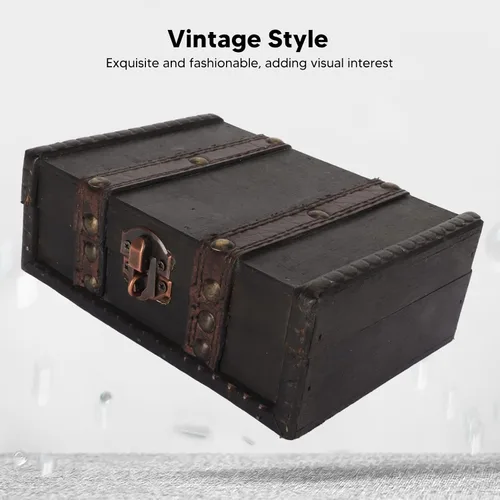 Miniatura 7 de Cofre de madera con cerradura Pequeña caja de almacenamiento decorativa de la vendimia