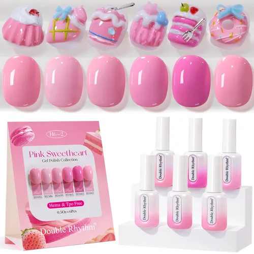 Miniatura 25 de Double Rhythm Juego de 6 esmaltes de gel sin hema, de 0.50 onzas, del mismo color, del mismo color, con el mismo color que se remoja, kit de esmalte