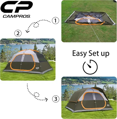 Miniatura 7 de CAMPROS CP Upgraded 6/8 Person Camping Tents, Waterproof Windproof Family Tent with Larger Mesh Windows & Door, Double Layer, Easy Set Up, Oliva-8