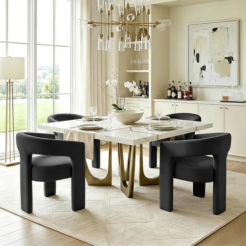 Miniatura 9 de Modernas sillas de comedor, silla de sherpa tapizada de terciopelo con respaldo, silla de tocador Boucle ensamblada cómoda para cocina, comedor