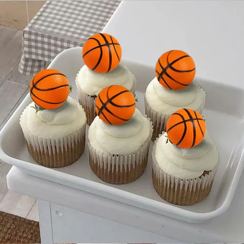 Miniatura 5 de Rsstarxi Paquete de 12 adornos 3D para cupcakes de baloncesto para decoración de tartas de baloncesto para temática deportiva, baby shower, fiesta