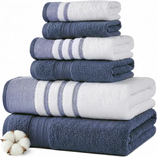Modern Threads Juego de toallas de 6 piezas, 100% algodón, de secado rápido, ultra absorbentes, incluye 2 toallas de baño, 2 manos y 2 toallas Azul