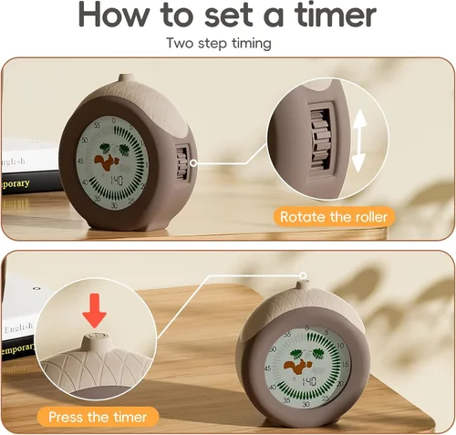 Miniatura 4 de Temporizador visual para niños, temporizador de ardilla de 299 minutos, temporizador digital con función de pausa, reloj y alarma para aula