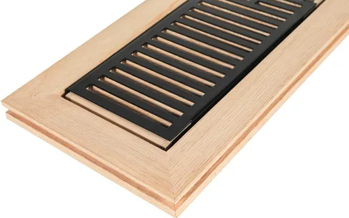 Miniatura 4 de Registro de piso de madera de roble rojo, montaje empotrado con marco, 4 x 10 pulgadas con amortiguador, sin terminar rojo (Red Oak)