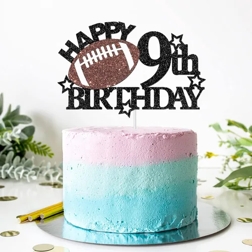 Miniatura 5 de Decoración para pastel de cumpleaños de 9º cumpleaños de fútbol – Decoración de fiesta de cumpleaños temática de fútbol/deporte para niños