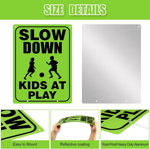 Miniatura 3 de Zonon 4 juegos de señales de seguridad para niños en juego con alambre de metal en H, tornillos reflectantes, impermeables, precaución para niños