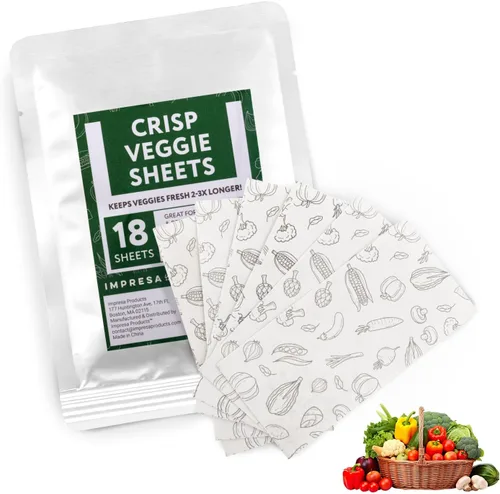 IMPRESA Produce Keeper - Hojas de almacenamiento de alimentos, paquete de 18 hojas de papel frescas para frutas y verduras, ahorrador de verduras