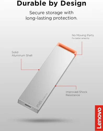 Miniatura 4 de Lenovo PS8S SSD portátil de 2 TB, hasta 1050 MB/s de lectura, escritura de 1000 MB/s, USB 3.2 USB-C, cuerpo de aluminio delgado y ligero