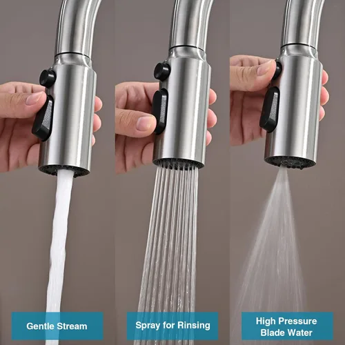 Miniatura 5 de Reemplazo de cabezal de grifo de cocina de metal, cabezal rociador desplegable de 3 funciones para grifo de cocina, boquilla rociadora de fregadero