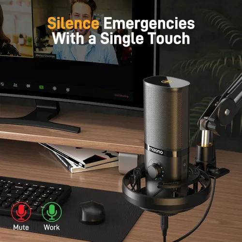 Miniatura 5 de MAONO Micrófono de condensador USB con soporte de choque, brazo de brazo, software, silencio, perilla de ganancia, control de volumen