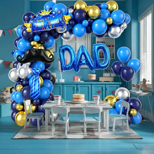 Miniatura 4 de Decoración del día del padre, arco de globos azul marino para el día del padre, kit de guirnalda de globos azules y dorados con corbata para barba