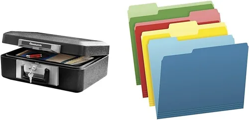 SentrySafe Caja de seguridad ignífuga con cerradura de llave, caja fuerte para el pecho y carpetas Pendaflex de dos tonos de archivos, tamaño carta,