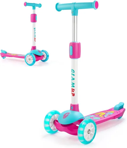 Miniatura 10 de GLAMUP Patinete para niños de 3 ruedas, manillar ajustable en altura para niños, sistema de inclinación para dirección y mecanismo de fácil plegado
