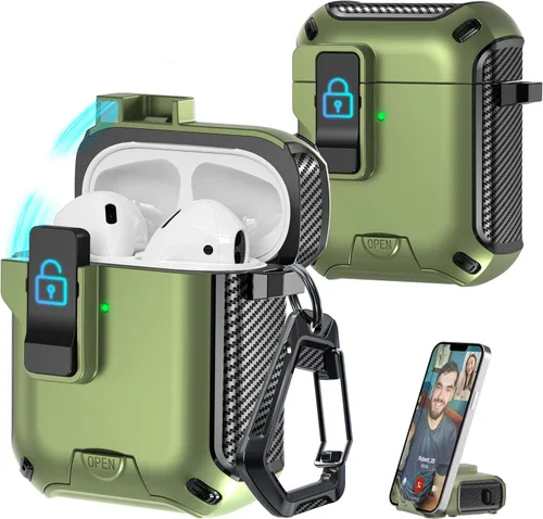 Miniatura 41 de R-fun - Funda para audífonos compatible con AirPods de 4.ª generación 2024, cubierta protectora de expulsión automática a prueba de caídas, puerto