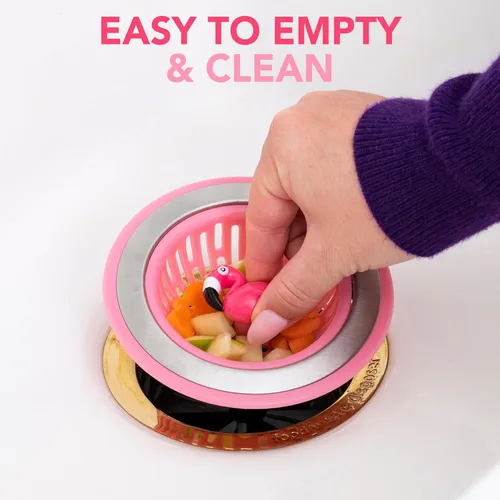 Miniatura 4 de Joie Flamingo - Cesta coladora para fregadero de cocina, se adapta a todos los fregaderos estándar, acero inoxidable, bonita cubierta de drenaje