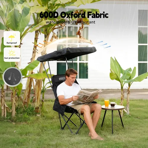 Miniatura 3 de YOUNG WOOD Silla de Camping y Playa Portátil con Toldo de Sombra, Plegable Ligera de Gran Tamaño para Todos, Fácil de Abrir y Cerrar Sin