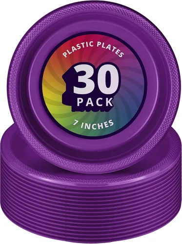 Miniatura 15 de DecorRack 30 platos pequeños de plástico, resistentes de 7 pulgadas, desechables para fiestas de cumpleaños de niños, platos de postre para tartas