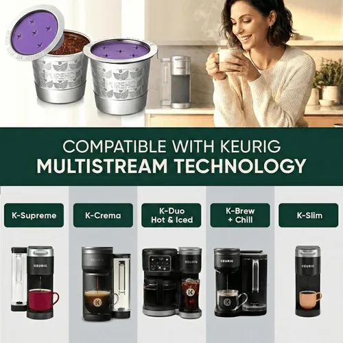 Miniatura 2 de PureHQ - Tazas K reutilizables de acero inoxidable para Keurig K Supreme, Supreme Plus, K Slim, K Duo caliente y helado, K Brew Chill y K Crema
