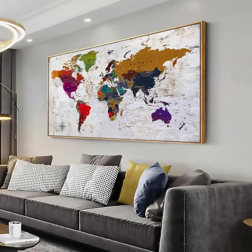 Miniatura 12 de ZEYDRT Lienzo decorativo para pared, mapa de pared, para oficina, sala de estar, decoración del hogar, mapa mundial, lienzo, decoración de pared