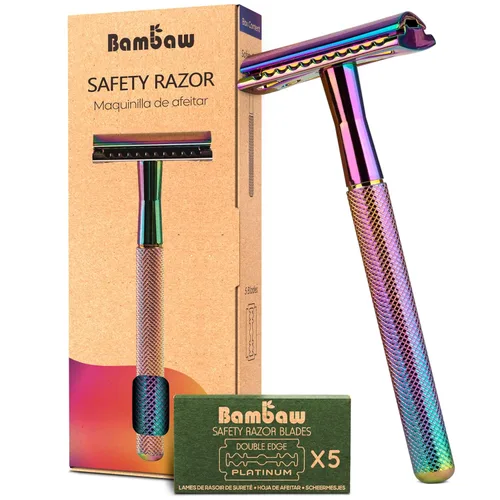 Miniatura 14 de Bambaw Maquinilla de Afeitar de Seguridad de Doble Filo para Hombres con Soporte, Maquinilla de Afeitar de Metal Reutilizable con 5 Cuchillas