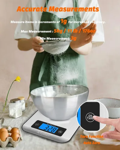 Miniatura 5 de Báscula inteligente de alimentos con calculadora nutricional, aplicación para teléfono inteligente con seguimiento de 26 nutrientes, calorías, Gris
