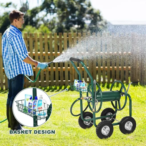 Miniatura 5 de Dkeli Carro de manguera Carro de manguera de jardín con ruedas Carrito de manguera de agua portátil resistente 4 ruedas para patio al aire libre