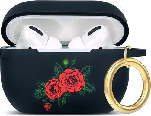Funda de silicona con flores compatible con AirPods Pro 2019, Gawnock - Funda suave y flexible para imprimir para mujeres y niñas con llavero - Flor