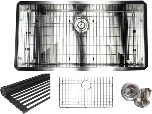 Miniatura 8 de KKR-F3219 - Fregadero de cocina de acero inoxidable con diseño de radio cero calibre 16, montaje inferior, de 32 pulgadas, de acero inoxidable