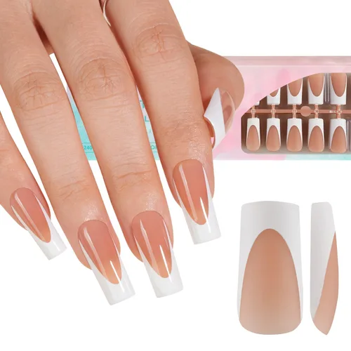 Miniatura 26 de Misssix Puntas de uñas de gel francesas negras, 240 piezas de puntas francesas de uñas postizas largas cuadradas, no es necesario limar, puntas 3